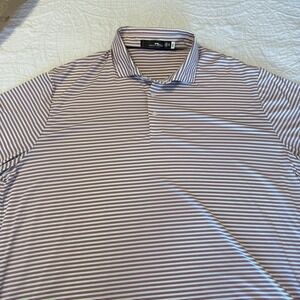Ralph Lauren RLX Mens 2XL Golf Polo Shirt Pink With White Stripes Polo Sport‎